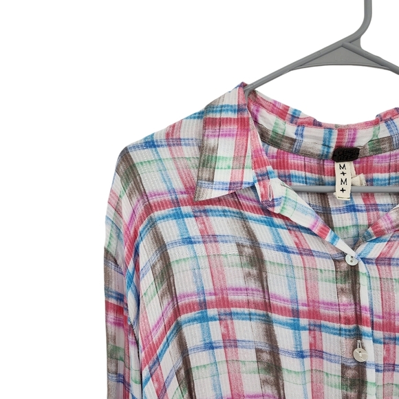 Free People Women's Plaid Button Up Tie Front Shirt - M - Picture 2 of 8